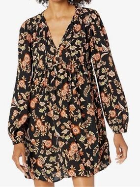 Billabong Black Floral Long Sleeve Mini Dress